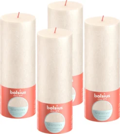 Bolsius - Rustieke Kaars Shimmer - 4 Stuks - Metallic - Ivoor - 19cm