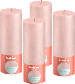 Bolsius - Rustieke Kaars Shimmer - 4 Stuks - Metallic - Roze - 19cm
