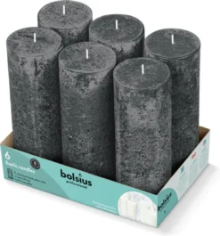 Bolsius - Rustieke Stompkaarsen 190/68 - Stormy Grey - 6 Stuks