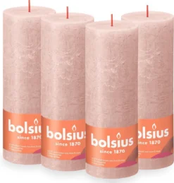 Bolsius - Rustieke Kaars - 4 Stuks - Poeder Roze - 19cm
