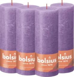 Bolsius - Rustieke Kaars - 4 Stuks - Paars - Violet - 19cm - Paasdecoratie