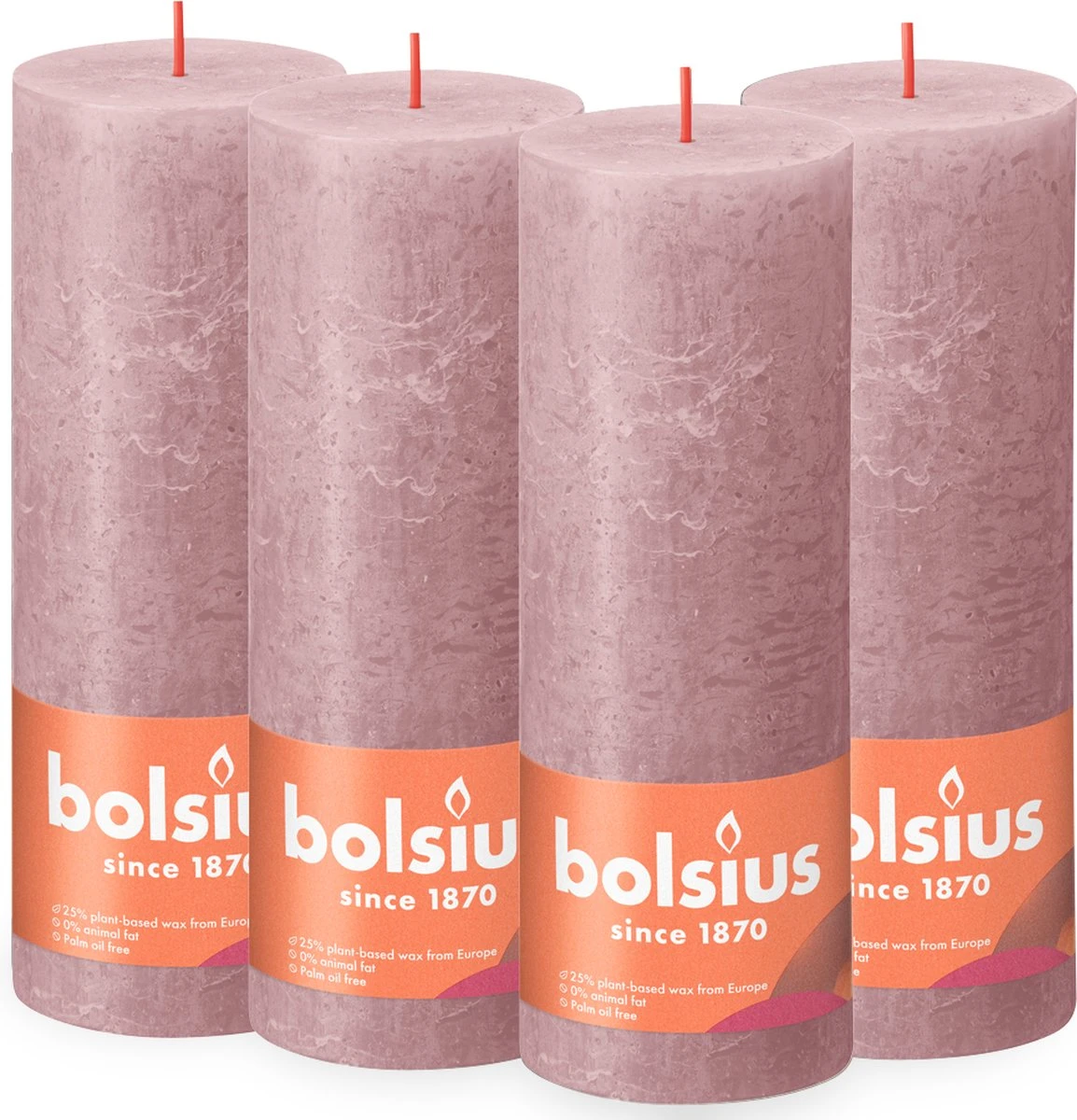 Bolsius - Rustieke Kaars - 4 Stuks - Oud Roze - 19cm 1 Bolsius - Rustieke Kaars - 4 Stuks - Oud Roze - 19cm
