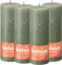 Bolsius - Rustieke Kaars - 4 Stuks - Olijf Groen - 19cm