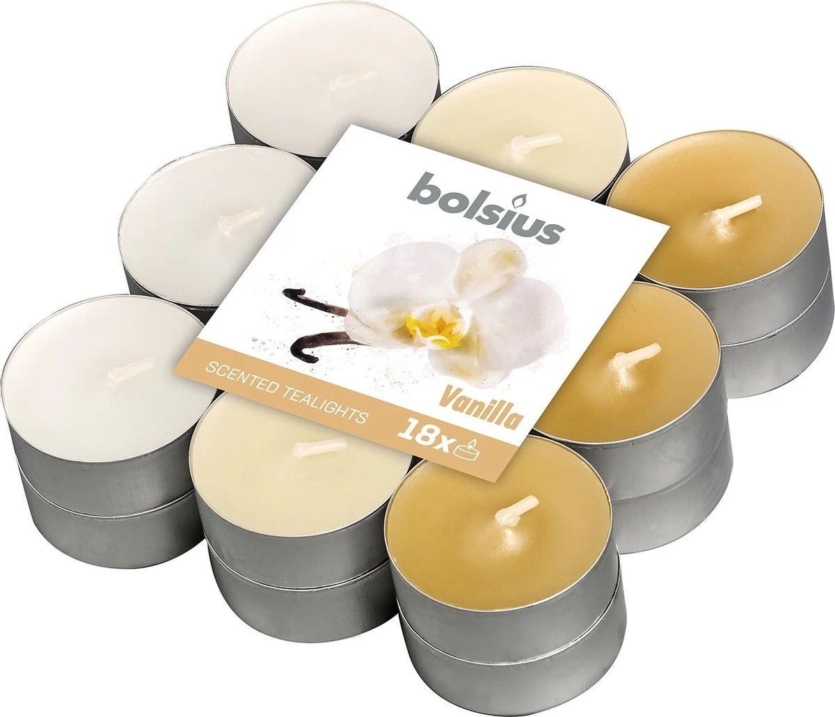 Bolsius Geurkaarsen Theelicht Vanilla Bruin/wit 18 Stuks - 3 Verpakkingen Van Elk 18 Stuks 1 Bolsius Geurkaarsen Theelicht Vanilla Bruin/wit 18 Stuks - 3 Verpakkingen Van Elk 18 Stuks