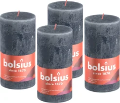 Bolsius - Rustieke Kaars - 4 Stuks Donker Blauw - Slate Blue - 13cm