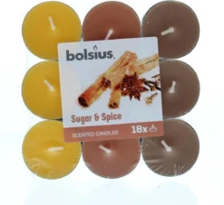 Bolsius - Geurtheelichtjes 'True Scent' - 18 Stuks, 4 Branduren Per Theelichtje, Mix Sugar & Spice -Bolsius 1200x1101