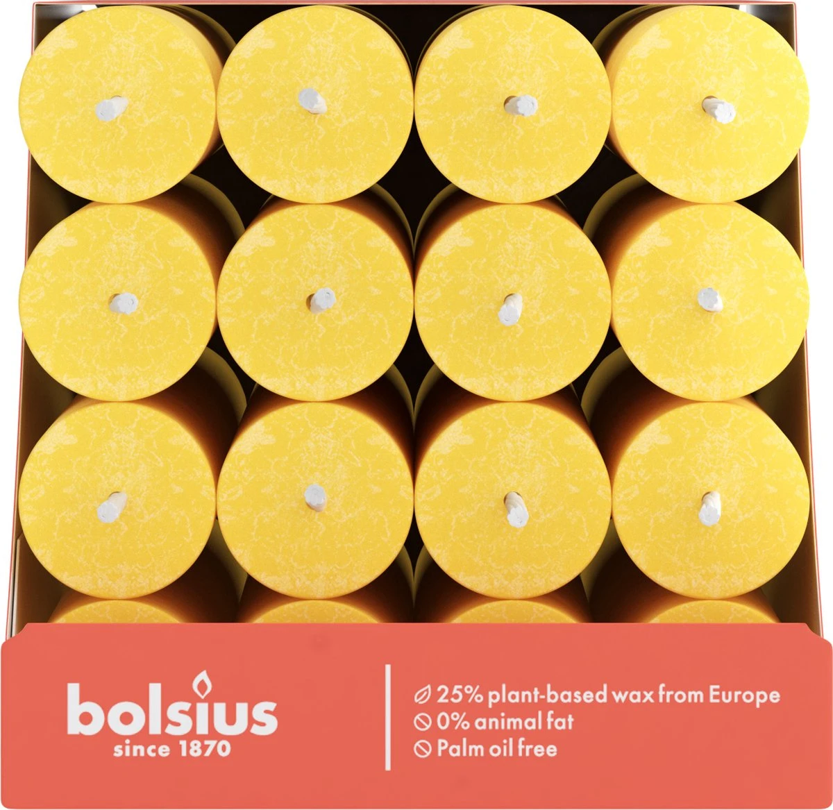 Bolsius - 16 Dinerkaarsen Rustiek - Licht Geel - Paasdecoratie 5 Bolsius - 16 Dinerkaarsen Rustiek - Licht Geel - Paasdecoratie - Afbeelding 5