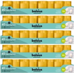 200 Stuks Bolsius Clear Cups Kaars In Amber Houder 49/42 (16 Uur)