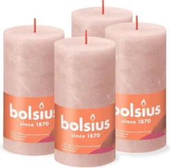 Bolsius - Rustieke Kaars - 4 Stuks - Poeder Roze - 13cm