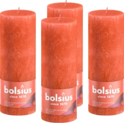 Bolsius - Rustieke Kaars - 4 Stuks - Oranje - Earthy Orange - 19cm