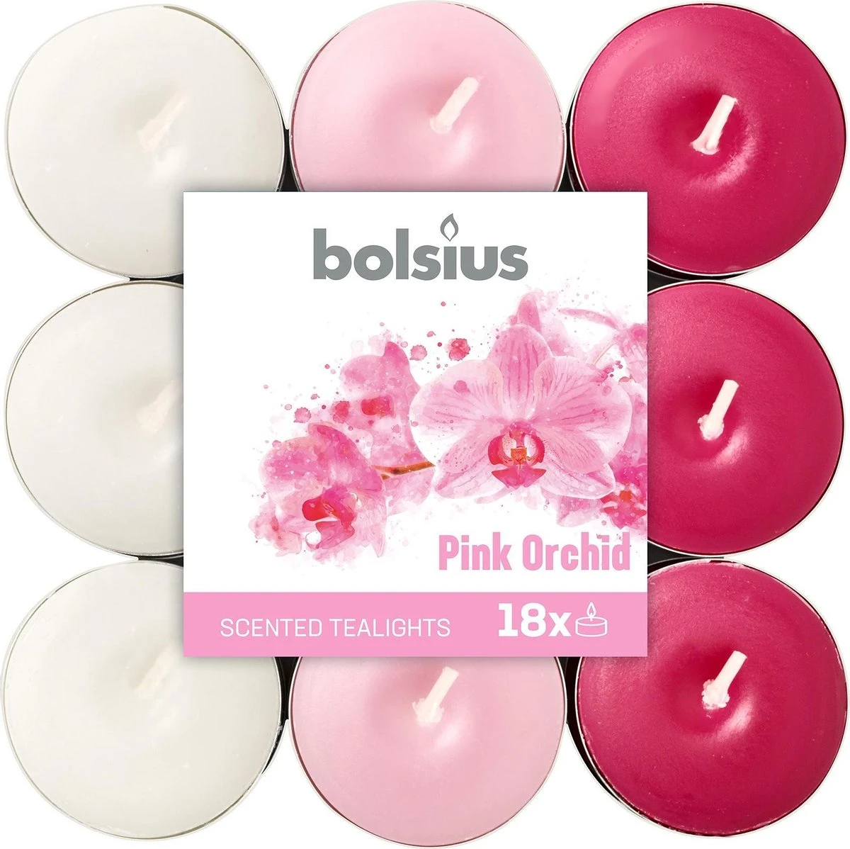 Bolsius Geurkaarsen Theelicht Pink Orchid Roze/wit 18 Stuks 2 Bolsius Geurkaarsen Theelicht Pink Orchid Roze/wit 18 Stuks - Afbeelding 2