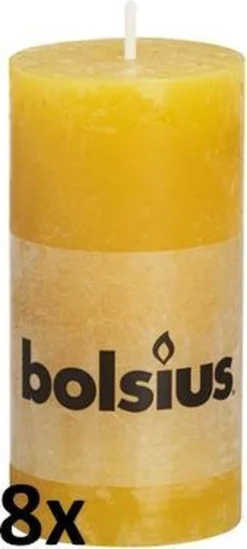 8 Stuks Bolsius Oker Geel Rustiek Stompkaarsen 100/50 (25 Uur)