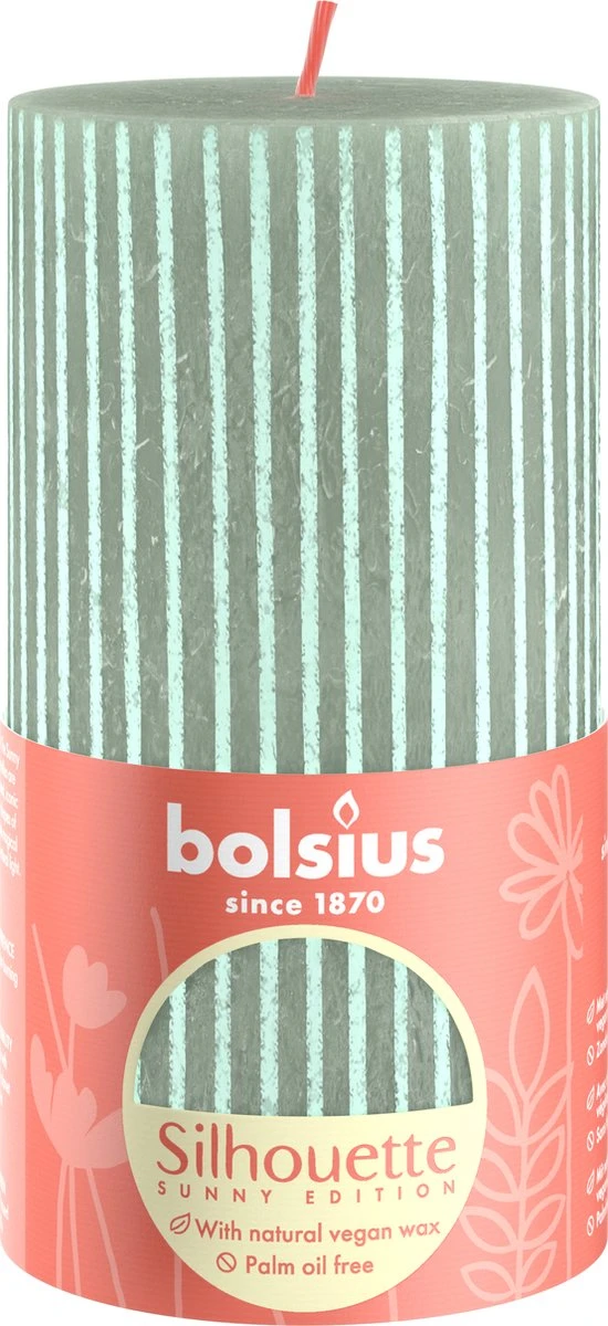 Bolsius - Rustieke Kaars - 4 Stuks - Licht Groen Met Print - 13cm 4 Bolsius - Rustieke Kaars - 4 Stuks - Licht Groen Met Print - 13cm - Afbeelding 4