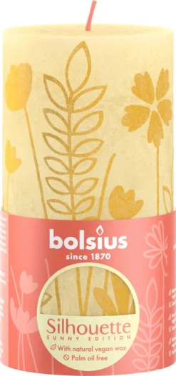 Bolsius - Rustieke Kaars - 4 Stuks - Licht Geel Met Print - 13cm - Paasdecoratie -Bolsius 562x1200