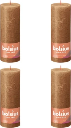 Bolsius Stompkaarsen Shine 4 St Rustiek 190x68 Mm Spice Brown