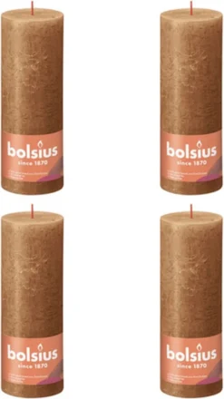 Bolsius Stompkaarsen Shine 4 St Rustiek 190x68 Mm Spice Brown -Bolsius 674x1200