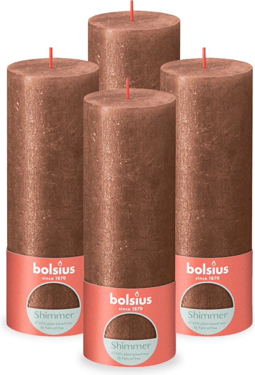 Bolsius - Rustieke Kaars Shimmer - 4 Stuks - Metallic - Koper Brons - 19cm 1 Bolsius - Rustieke Kaars Shimmer - 4 Stuks - Metallic - Koper Brons - 19cm