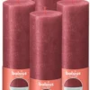 Bolsius - Rustieke Kaars Shimmer - 4 Stuks - Metallic - Rood – 19cm