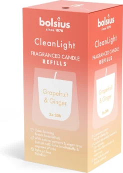 Bolsius - CleanLight - 12 Gegeurde Navullingen - Grapefruit & Ginger - Navulbare Geurkaarsen -Bolsius 857x1200
