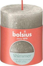 Bolsius Stompkaars Rustiek Shimmer Zilver 35 Uur D 6,8 H 8 Cm