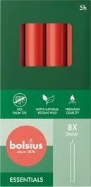 Bolsius Dinerkaars Essentials Rood 5 Uur D 2 H 17 Cm 8 Stuks