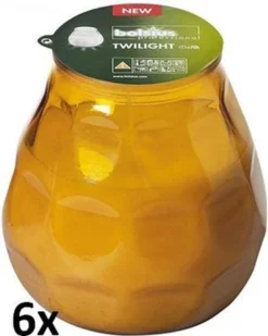 6 Stuks Bolsius Twilights Amber Glazen Kaarsen 104/99 (70 Uur)
