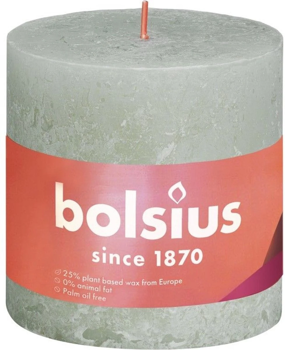 Bolsius Stompkaars Foggy Green Ø100 Mm - Hoogte 10 Cm - Lichtgrijs/Groen - 62 Branduren 1 Bolsius Stompkaars Foggy Green Ø100 Mm - Hoogte 10 Cm - Lichtgrijs/Groen - 62 Branduren