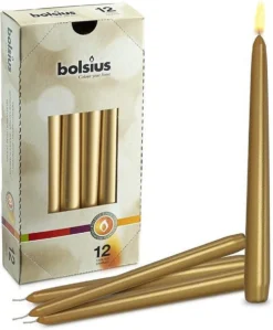 Bolsius Gotische Kaars Goud 12 Stuks - 4 Verpakkingen - 48 Gouden Kaarsen