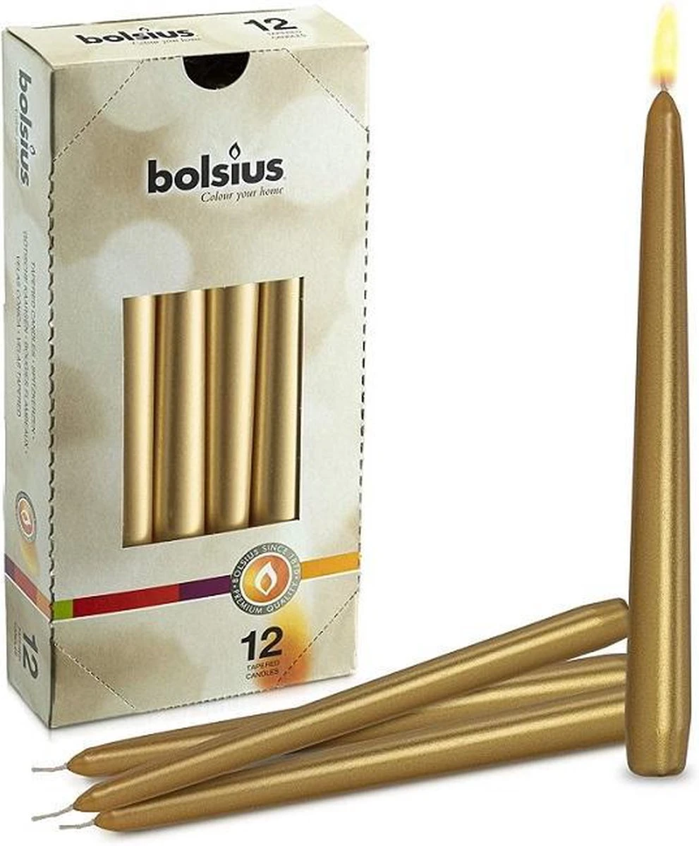 Bolsius Gotische Kaars Goud 12 Stuks - 4 Verpakkingen - 48 Gouden Kaarsen 1 Bolsius Gotische Kaars Goud 12 Stuks - 4 Verpakkingen - 48 Gouden Kaarsen