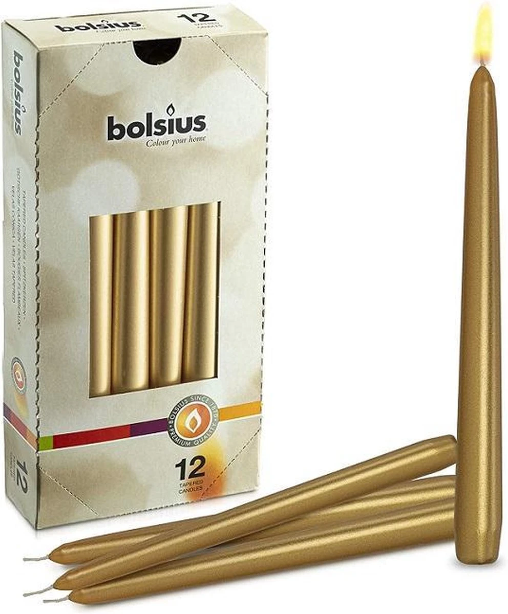 Bolsius Gotische Kaarsen Goud 245/24 12 Stuks - 1 Pak - 12 Gouden Kaarsen 1 Bolsius Gotische Kaarsen Goud 245/24 12 Stuks - 1 Pak - 12 Gouden Kaarsen